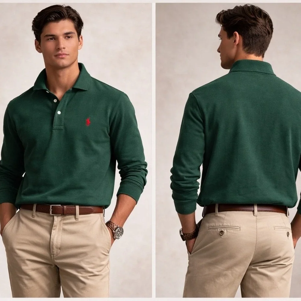 NWT Polo Ralph Lauren 4XLT‎ Big & Tall Hunter Green Mesh Long Sleeve Polo Clasic